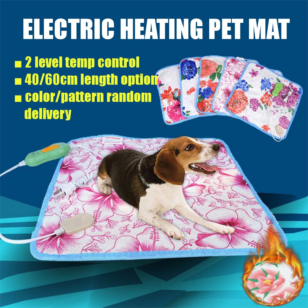 40x40/60cm Electric Heating Pad Blanket Pet Mat Bed Cat Dog Winter Warmer Pad Home Office Chair Heated Mat 220V Random Patterns