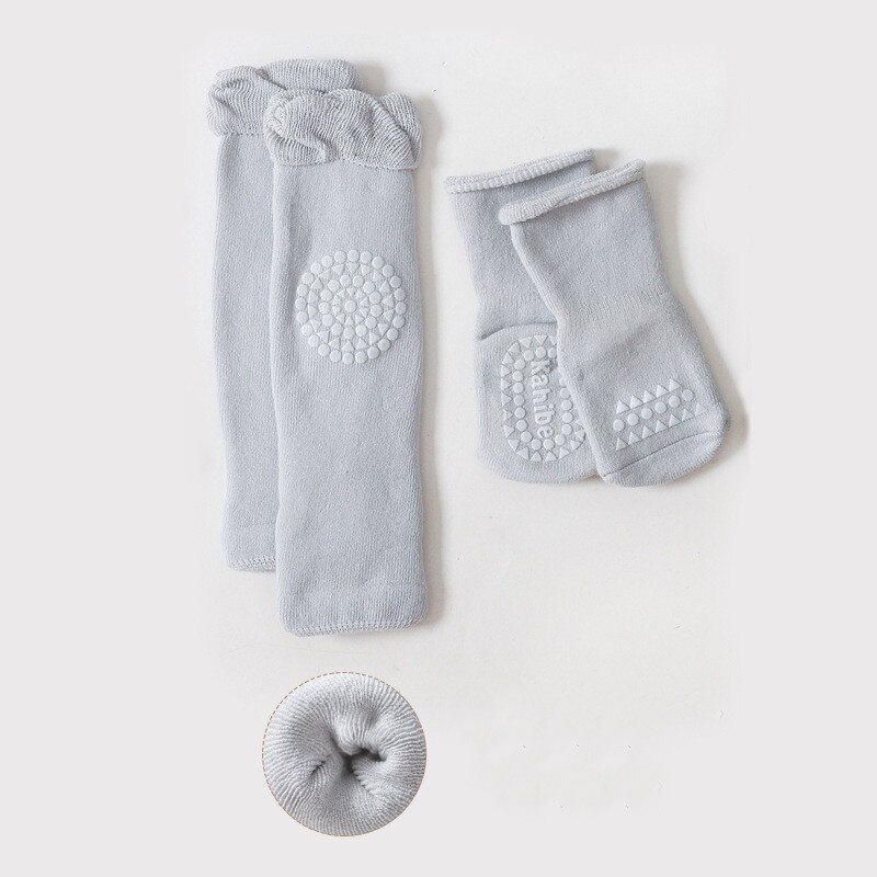 Calcetines gruesos y cálidos para bebé, medias antideslizantes para gatear, con rodilleras, 2 par/set: Gray / 1-3Years (12-14cm)