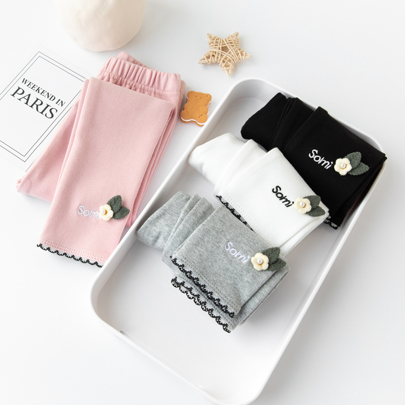 2022 Spring Autumn Casual Girl Pants Floral Full Length Girls Leggings