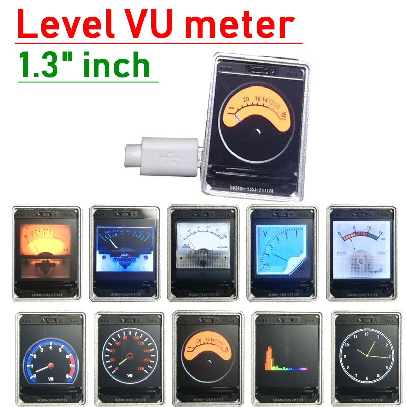 1.3" inch HD LCD Voice-activated music level Indicator analog VU meter music spectrum display rhythm Analyzer multi-mode GPS