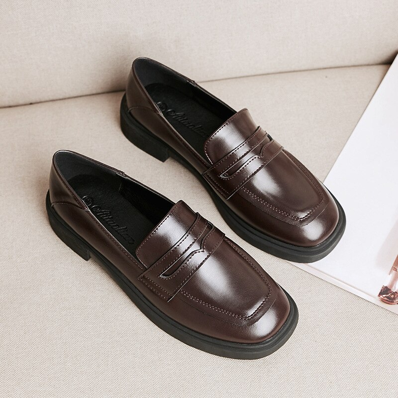 Echt Oxford Schuhe Frauen Braun Leder Wohnungen Britischen Mädchen Straße Schuhe Damen Derby Schuhe College Faulenzer Frauen Solide Mokassins: 02 / 41