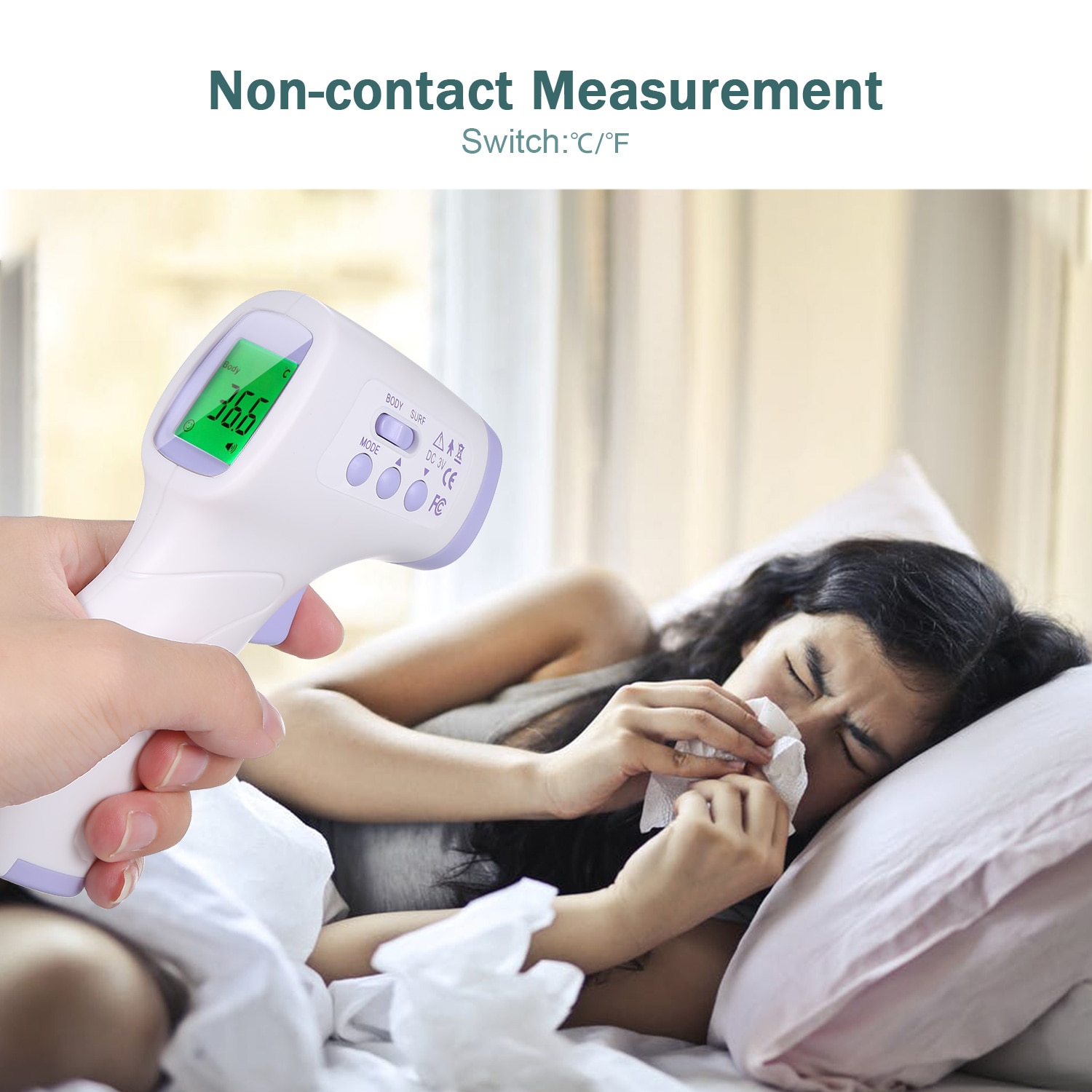 VIP Non-contact Infrafred Thermometer Forehead Ear Thermometer 0.5s Fast Reading Beep Alarm LCD Display 3-color Backlight