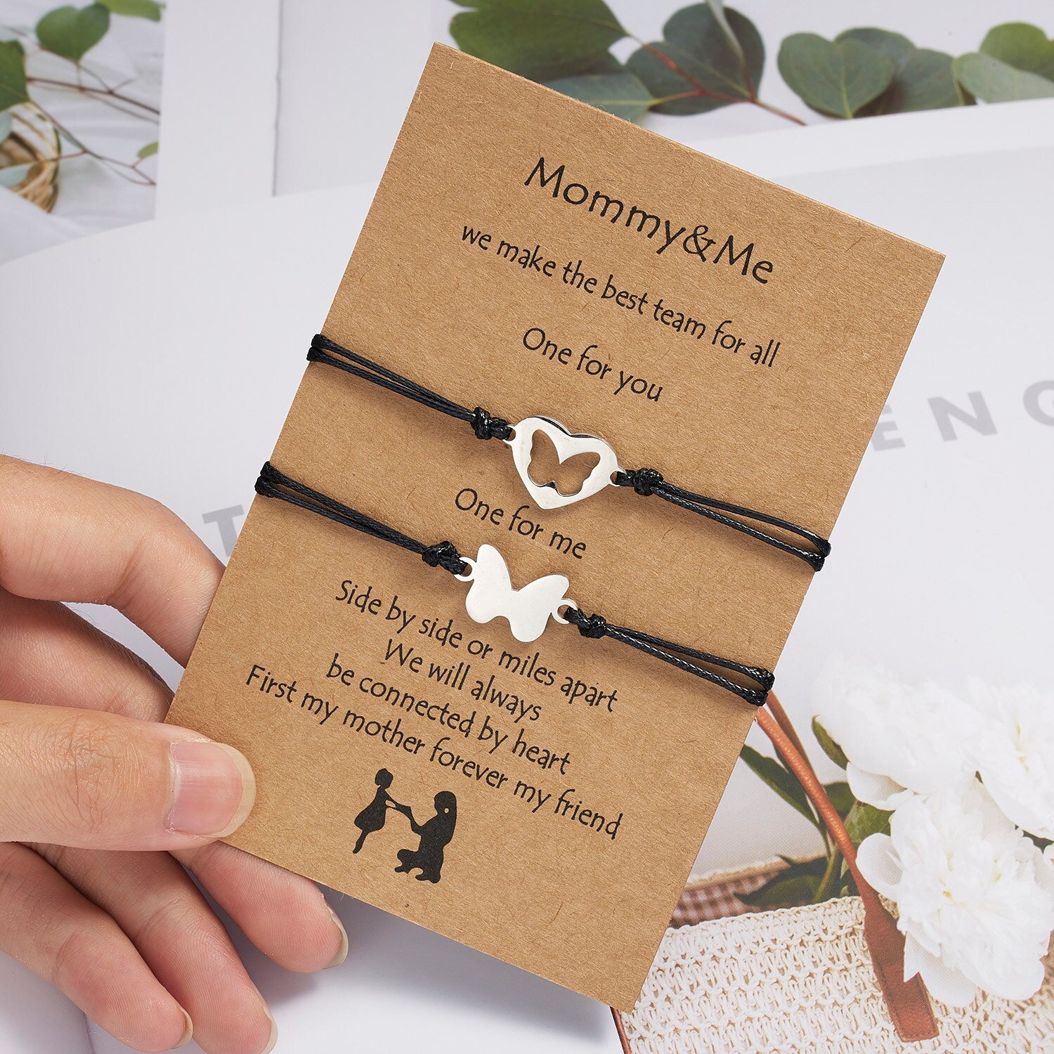 2 Stks/set Bedelarmband Voor Vriendschap Familie Stellen Rvs Liefde Hart Vlinder Lucky Handgemaakte Moederdag Armband