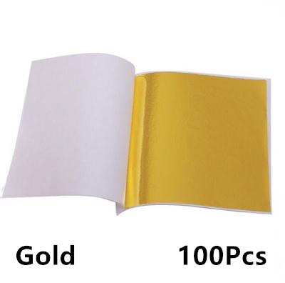 9X9Cm 100 Vel Art Craft Imitatie Gold Sliver Folie Papers Kleurrijke Bladgoud Vellen Vergulden Diy Craft decor Vergulden Decoratie: Gold 100Pcs