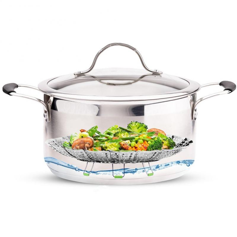 nuevos utensilios de cocina de acero inoxidable vaporera cesta de alimentos malla vaporera inoxidable plegable alimentos frutas vegetales Vapor olla