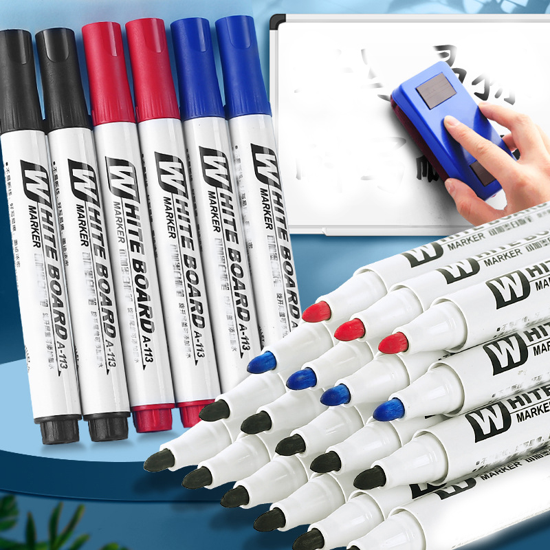 5 Stück schwarzer löschbarer Whiteboard-Stift, verrotten-blauer, leicht abwischbarer Stift mit großem Kopf, Glas-Notizstift mit großer Kapazität, Whiteboard-Markierungsstift