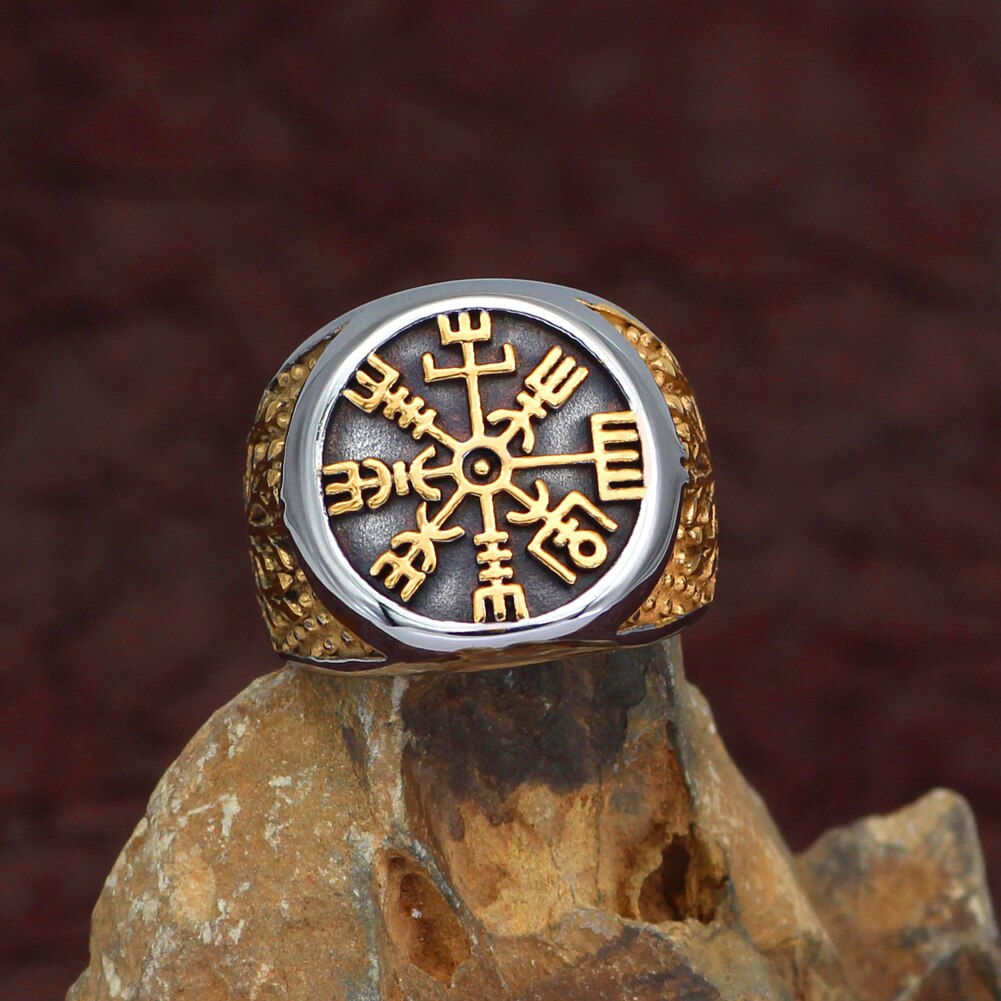 Men Viking Yggdrasil Vegvisir Stainless steel Ring With Valknut Bag