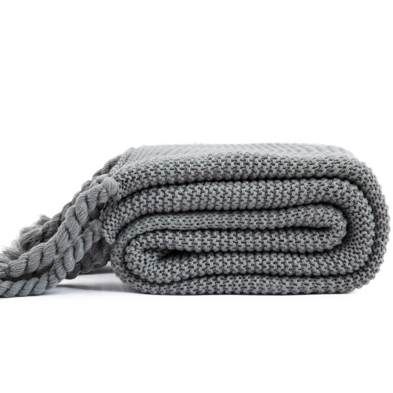 Manta de hilo de tiro con borla para cama, sofá a cuadros para viajes, avión, Mantas para la siesta, tapiz de pared lisa, cubrecama, Mantas Koc: Grey
