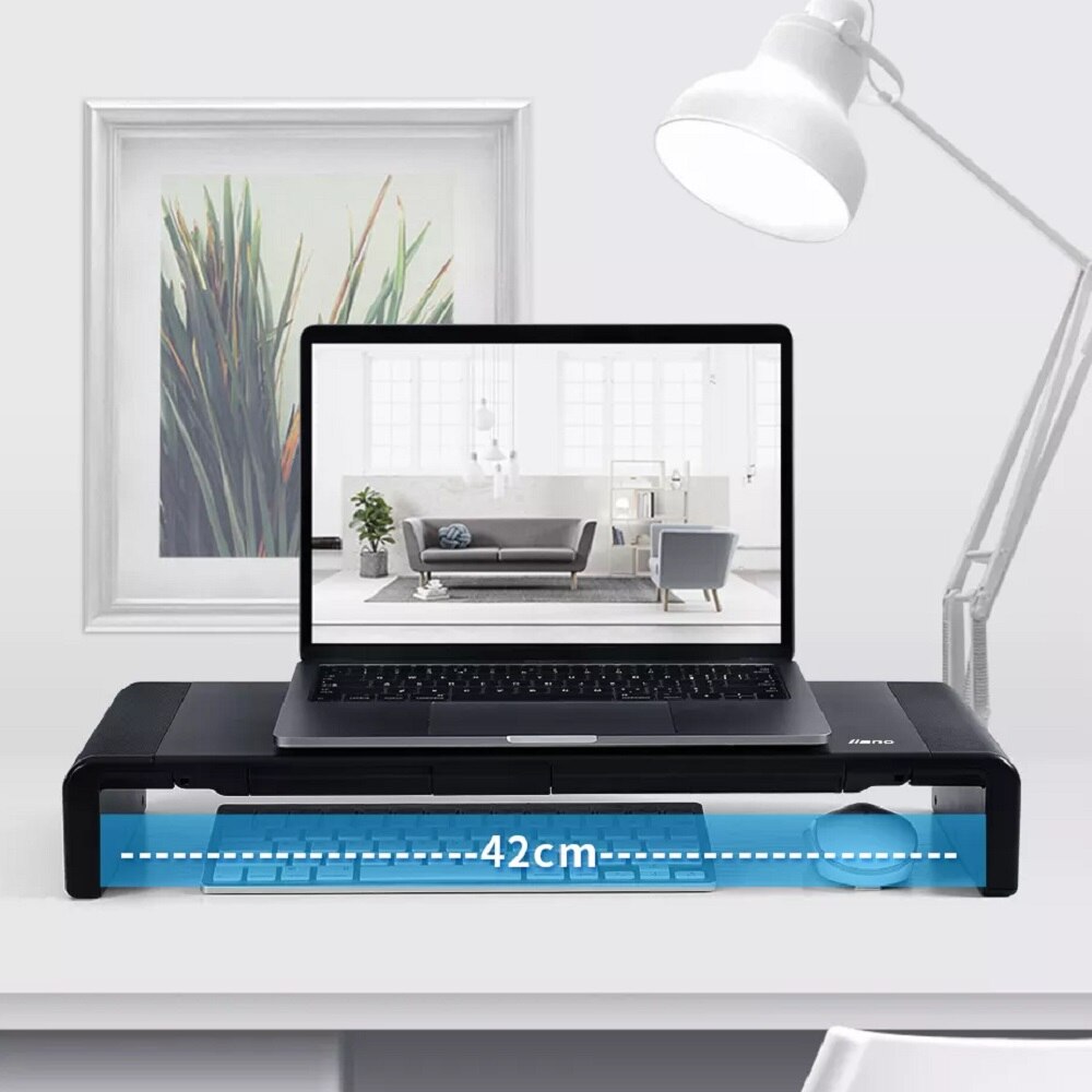 Aluminum Monitor Stand Riser Computer with Drawer Desktop Holder Bracket Organizer for iMac/ MacBook Keyboard Mouse Desk Storage