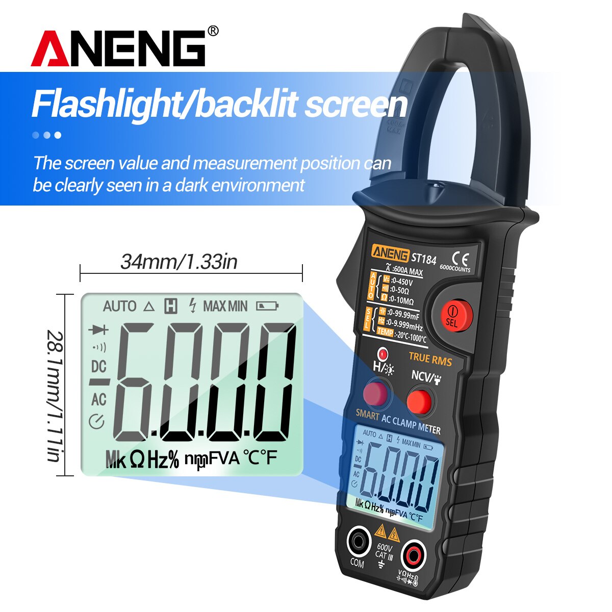 Digital Multimeter Clamp Meter DC/AC Voltage Detector AC Amp Meter with Ohm Capacitance NCV Continuity Diode Temperature Tester