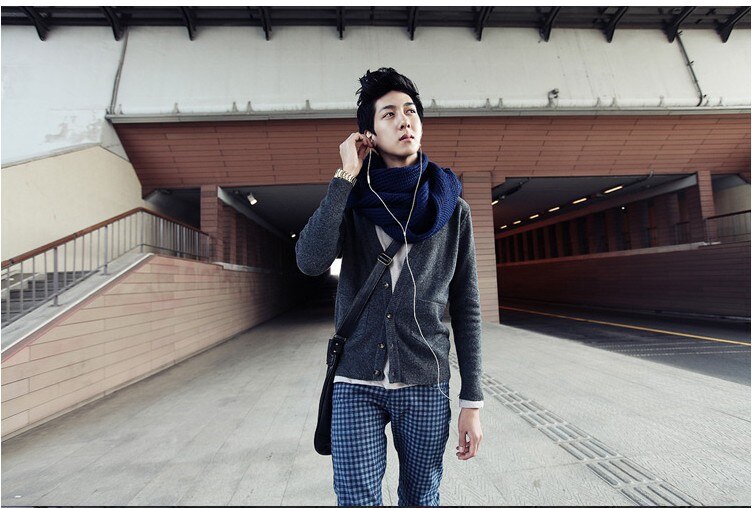 Mandlig vintervarmer sort marineblå gråfarvet akrylstrikkede tørklæder til herrer