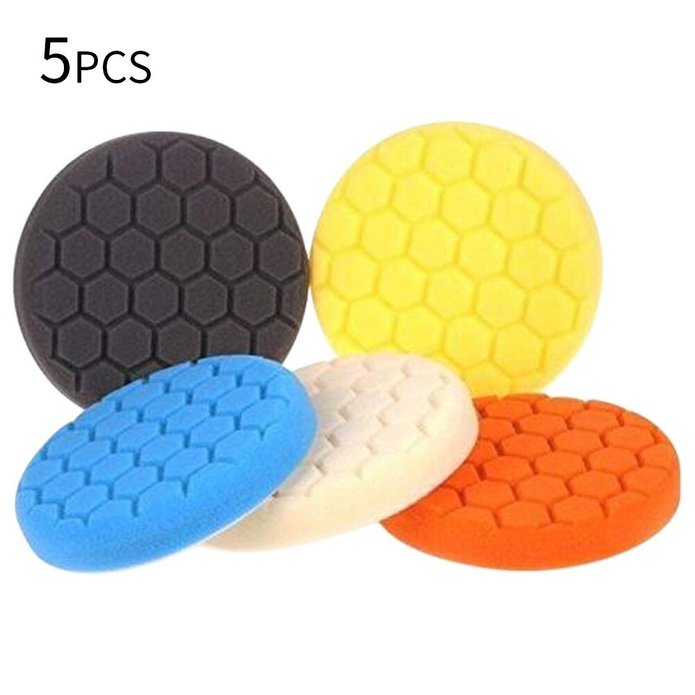 5pcs Car Waxing Buffing Sponge Pad 3/4/5/6/7 Inch Auto Care Repair Tools Hexagonal Sponge Wave Point Diamond Polishing Pad