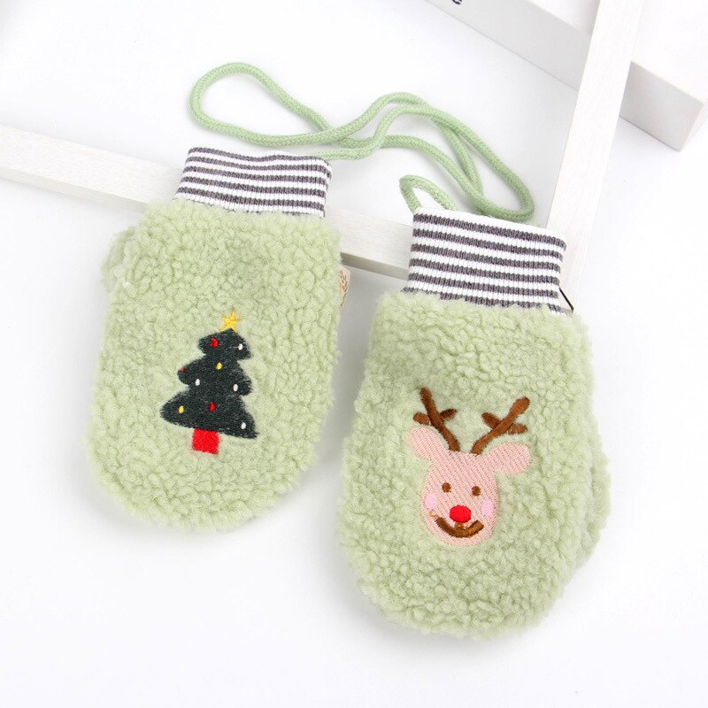 Winter Weihnachten Neue kinder Verdickt Warme Handschuhe Für Mädchen Und Jungen Lamm Samt Handschuhe Kinder Tasche Finger Handschuhe: Green