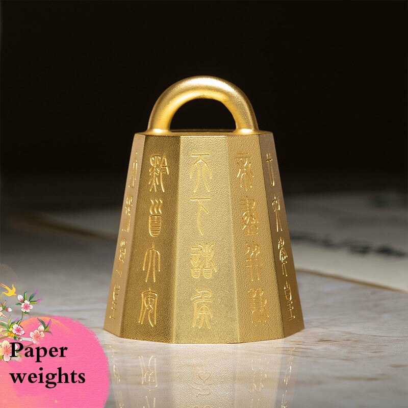 Draagbare Messing Paperweights Imitatie Qin Dynastie Paperweights Kleine Gilt Craft Home Decoration Chinese Kalligrafie Paperweights