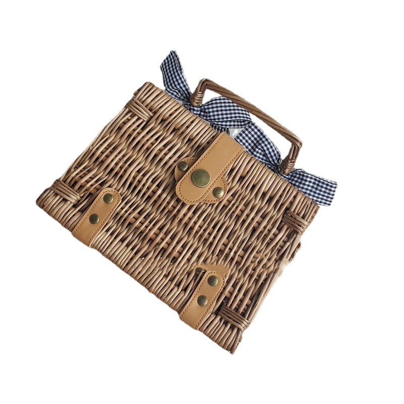 Retro Handgemaakte Rotan Hasp Tas Kleine Vierkante Doos Japanse Geweven Mini Koffer Voor Vrouw