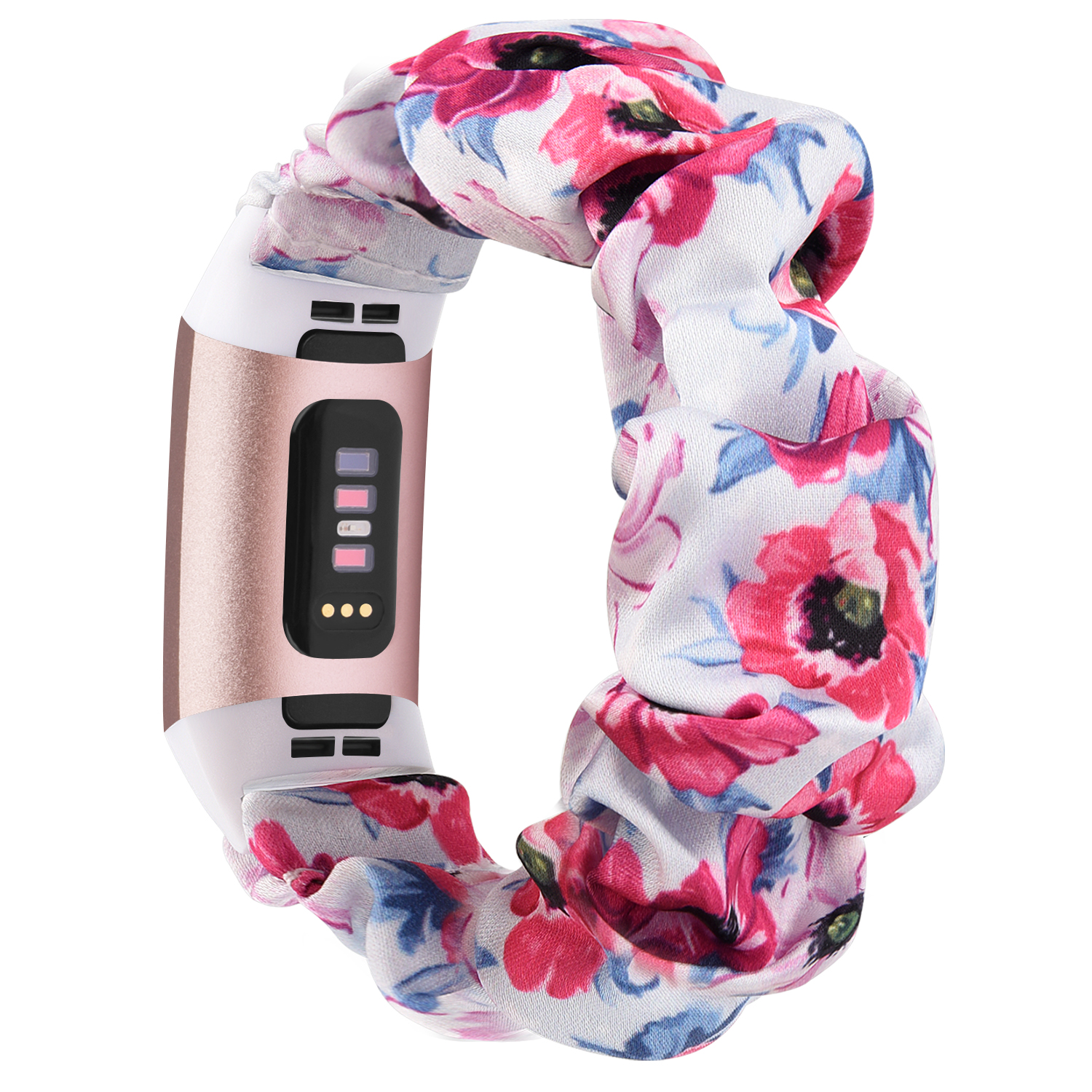 Nuovo cinturino elastico Scrunchie per Fitbit Charge 4 cinturino in tessuto a 3 cinturini cinturino per cinturino Fitbit Charge 3 4: White Pink / Size S
