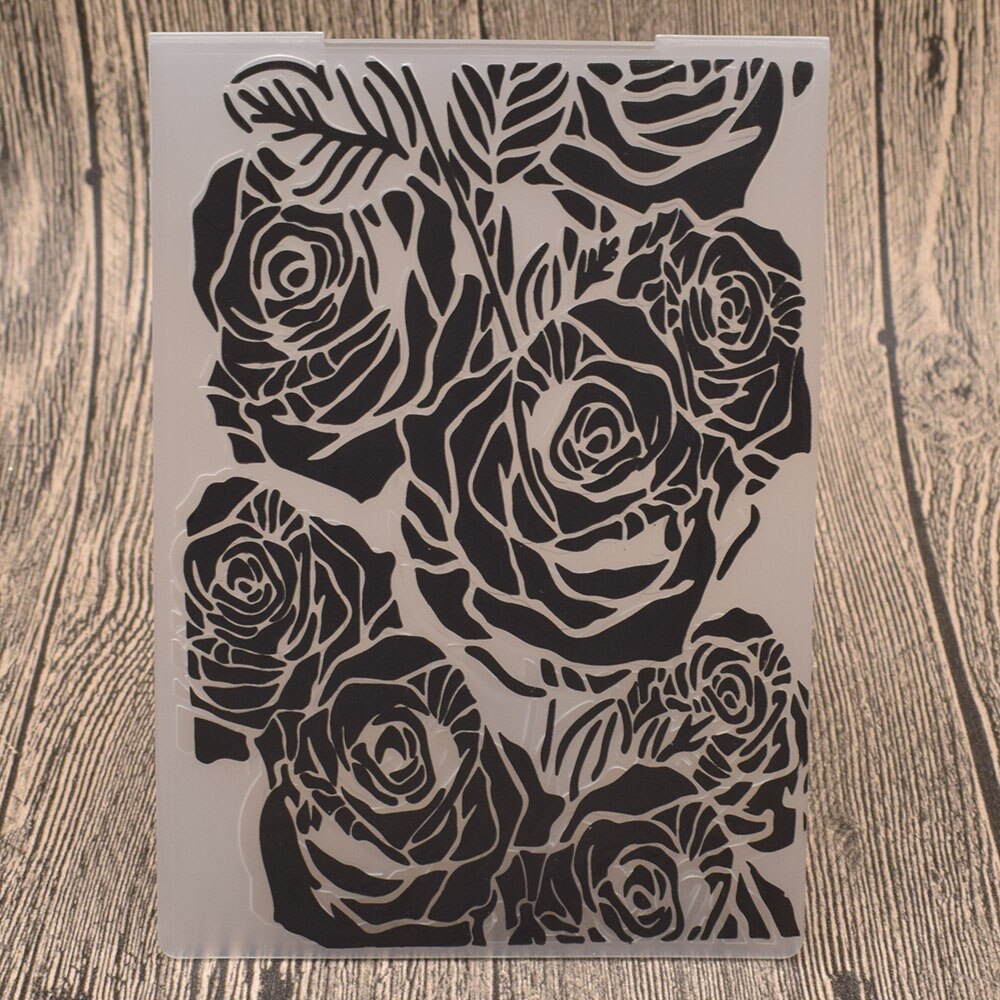 Rose Flowers Leaves Plastic Embossing Folder Stencil Template For Scrapbooking Album Paper Birthday Card Diy Embossing Craft: rose