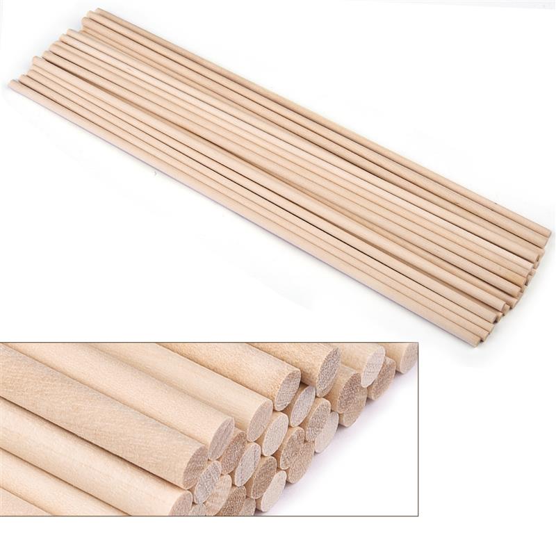 Palo redondo de madera para manualidades, piruletas de hielo para comida y modelismo, pasador de pastel, herramienta de carpintería, modelo de construcción duradero: 5x300 mm 25 pcs