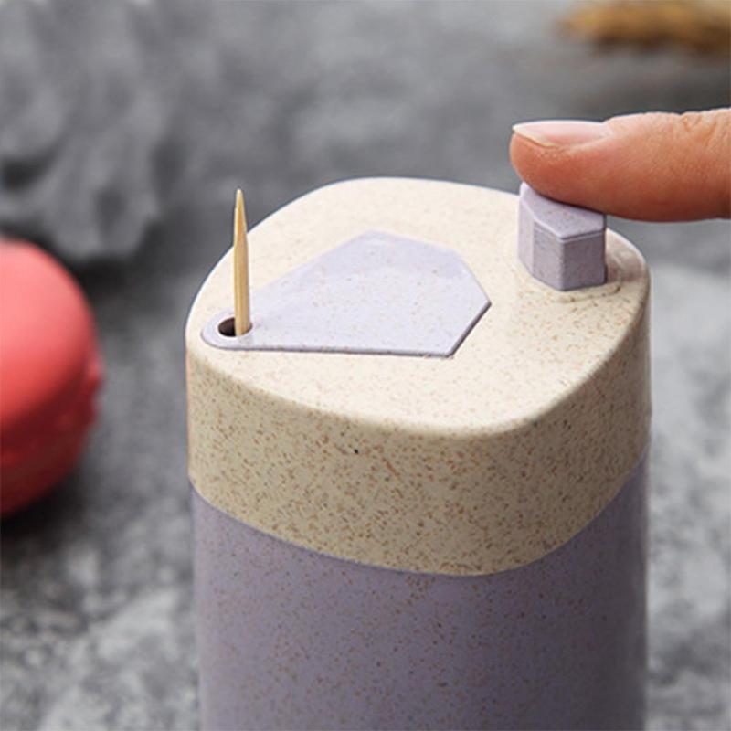 Wheat Straw Automatic Toothpick Holder Container Table Toothpick Storage Box Toothpick Dispenser Case Organizer