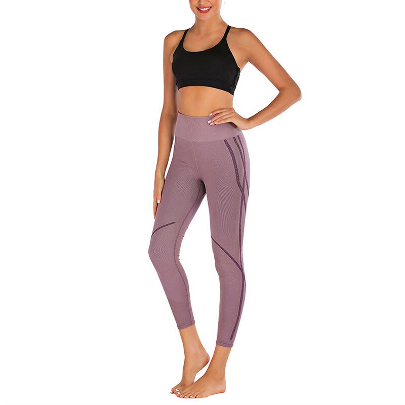 Hete Vrouwen Leggings Gym Sportkleding Yoga Broek Running Hoge Waisted Broek Snel Droog Vrouwen Trainingspak Effen Yoga Set Patchwork: Purple / L