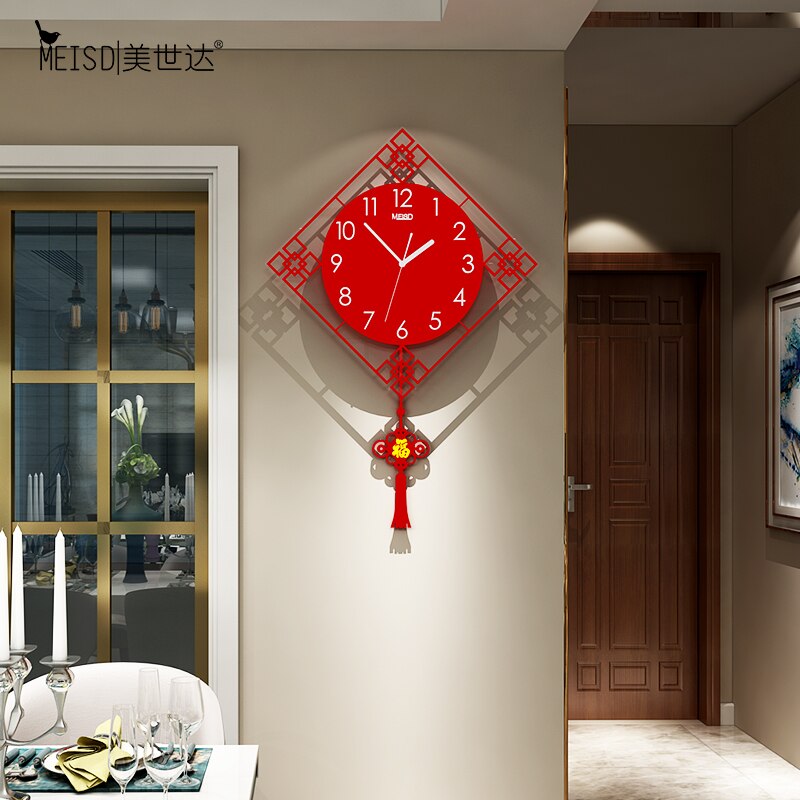 Chinese Style Silent Acrylic Large Decorative Pendulum Wall Clock Modern Living Room Home Decoration Wall Watch Stickers