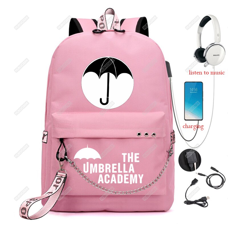 Plecak akademii parasolowej studenci torby szkolne wzór dziewczyny chłopcy tornister dziecięcy Mochilas Teenage Usb Charging Bookbag