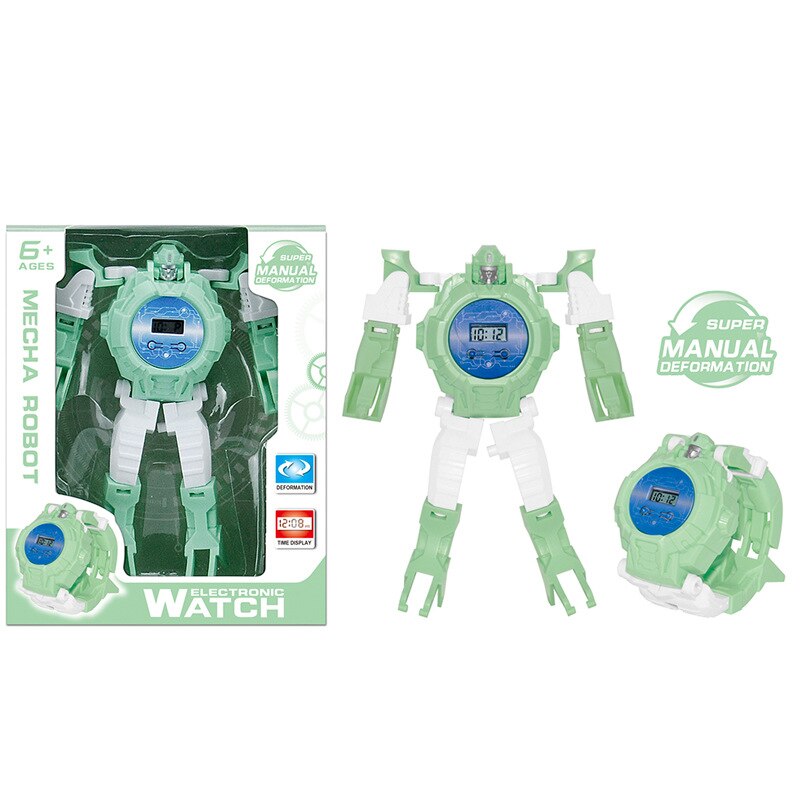 Cross Border Stall CHILDREN'S Cartoon Electronic Transformers Robot Watch Douyin Toy Items: Green Colorful Box