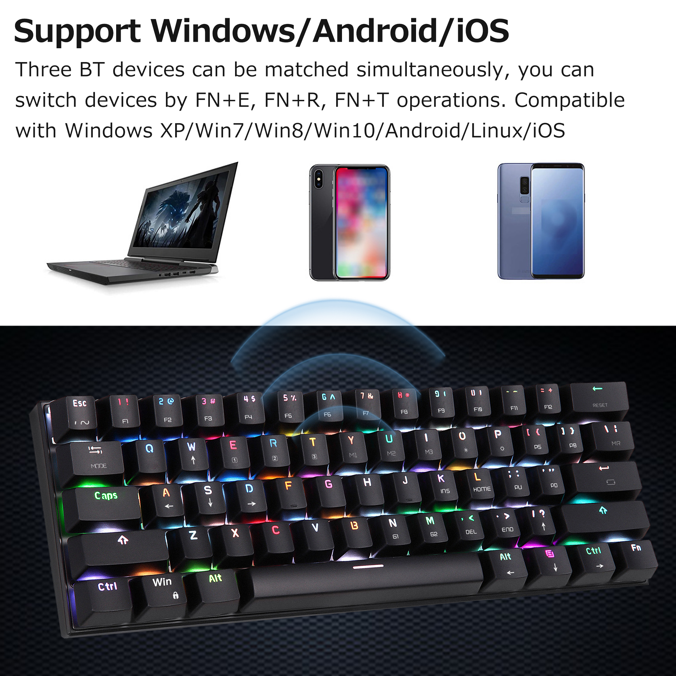 MOTOSPEED CK62 Keyboard Wireless Keyboard Bluetooth / USB Dual Mode Mechanical Keyboard 61Keys RGB LED Backlight Gaming Keyboard