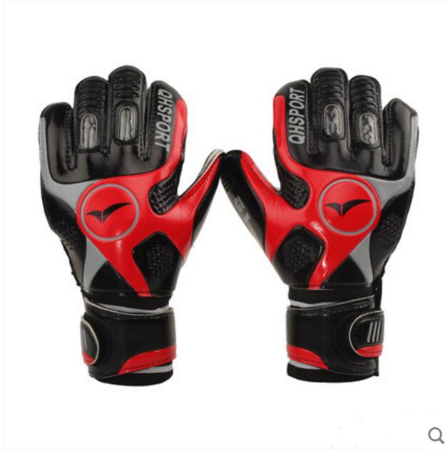 Qionghua-guantes de portero de fútbol para niños y adultos, manoplas de látex antideslizantes, transpirables, de pórtico: black red / size 10