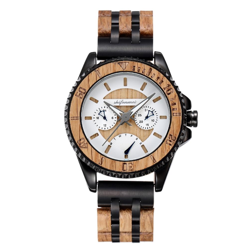 Shifenmei Handgemaakte Houten Horloge Heren Quartz Horloges Top Luxe Chronograph Sport Houten Horloge Relogio Masculino: S5600-2