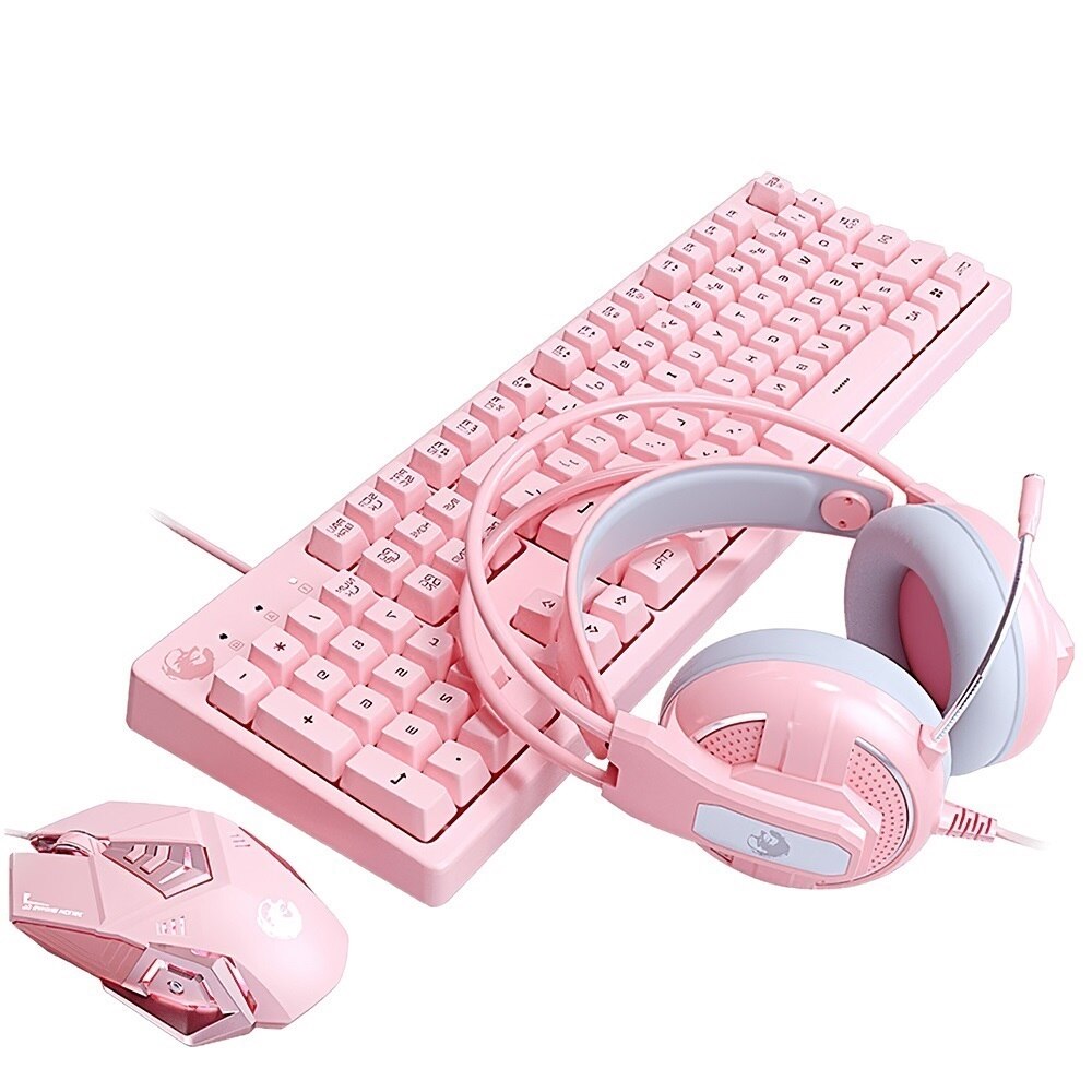 Keyboard Mouse Combos With Headphones Pink Mechanical Keyboard Gaming Mouse Gaming Headset For Computer Laptop Gameing Office