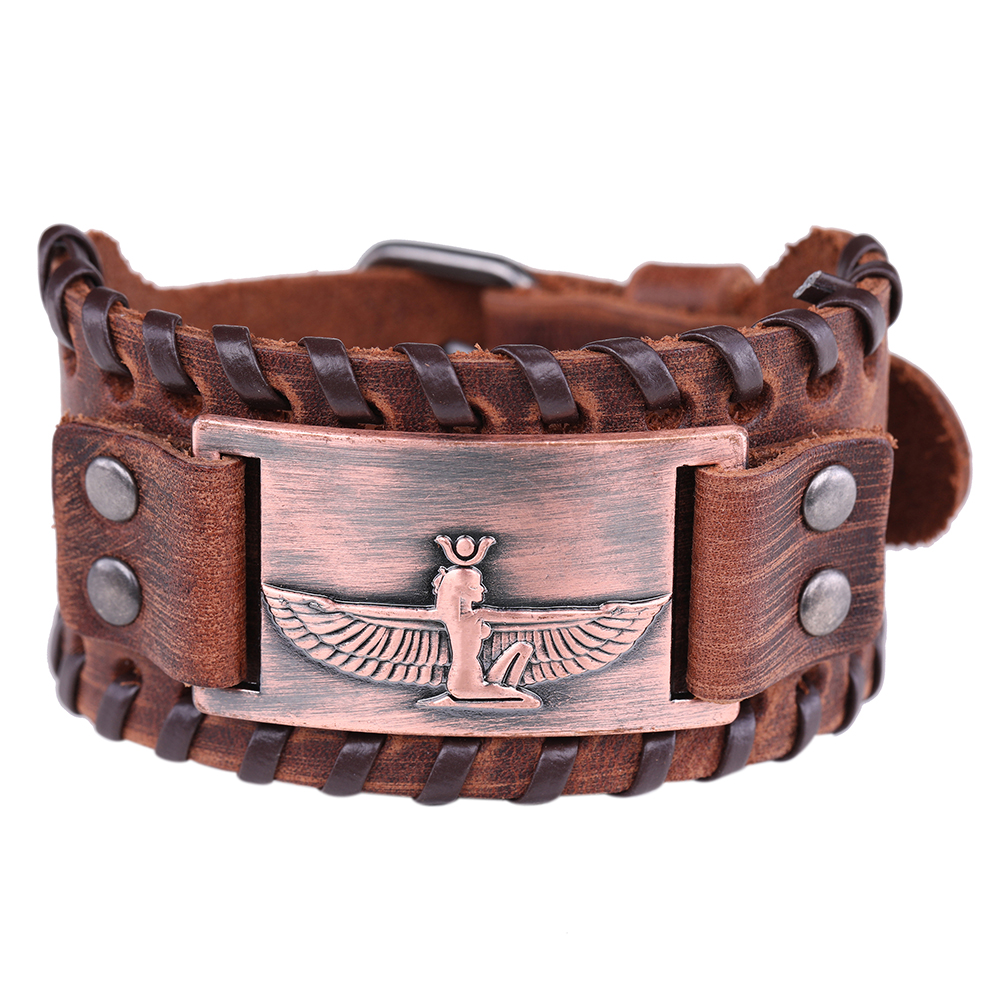 Likgreat Bruine Brede Braid Lederen Armband Koningin Van Egypte Heilige Guardian Bedelarmband Mannen Amulet Cleopatra Vii Charm Sieraden: 11