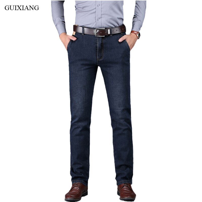 Stijl herenboetiek dikke denim jeans business casual rechte zware heren effen broeken plus maat 30-42