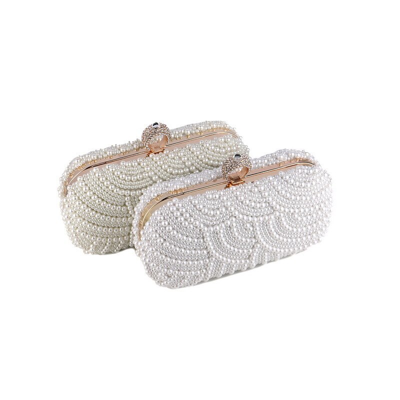Sac à main en perles blanches de mariage, sacs à main en strass, sacs de soirée, petites pochettes de jour, sac à bandoulière en chaîne pour boîte de nuit FTB332