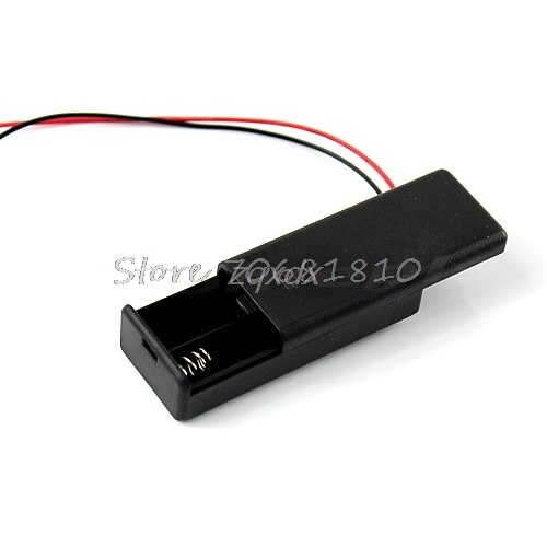 Hard Plastic Opslag Houder Case Box Voor 2 X Aaa Batterij Met Draad Zwart Z07