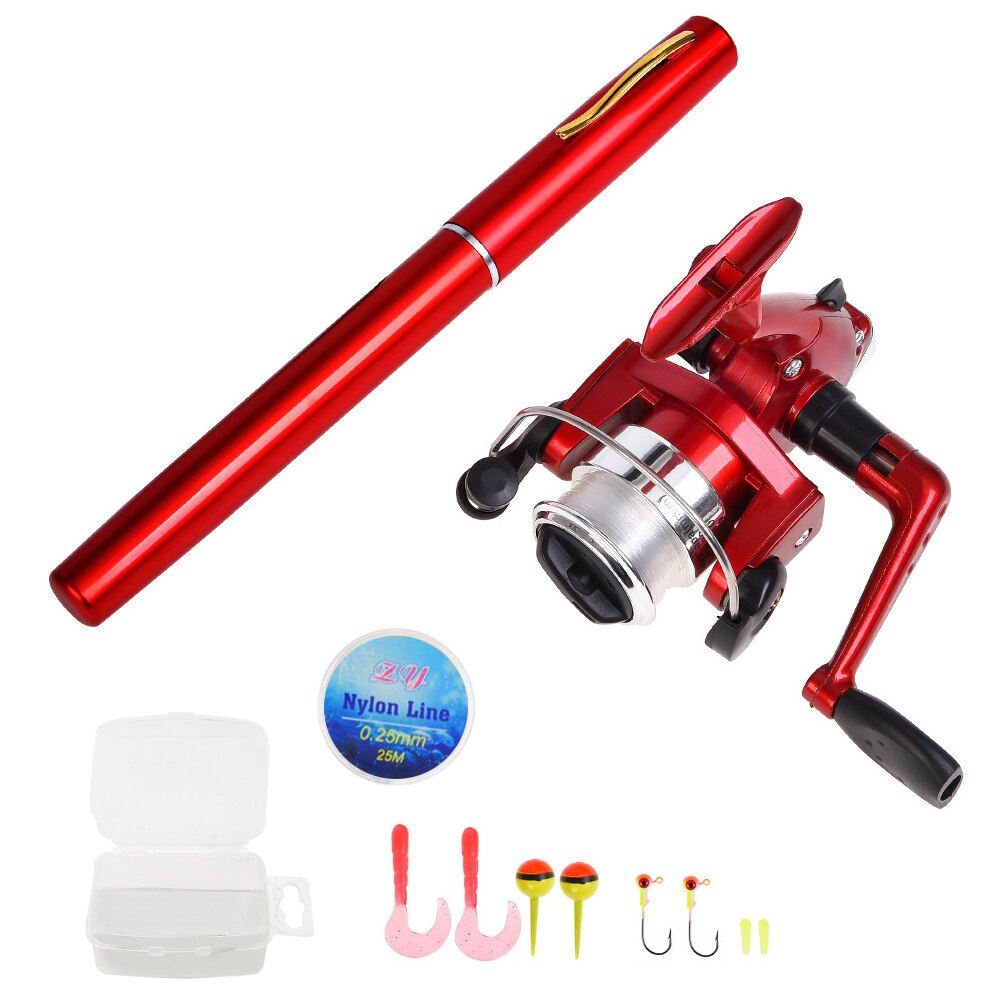 Długopis wędka i kołowrotek Combo zestaw mini teleskopowa kieszeń wędka kołowrotek żyłka przynęty miękkie przynęty przynęta typu Jig