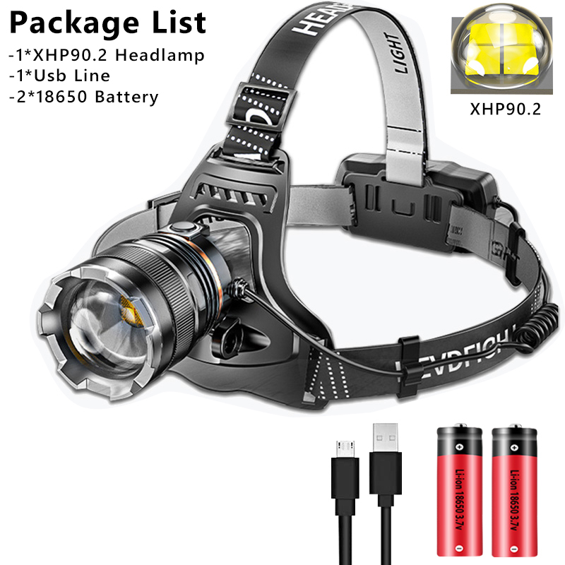 1000000 LM LED faro Sensor XHP90.2 uso de faro 2*18650 batería linterna USB recargable lámpara de cabeza linterna: changeable / Beige