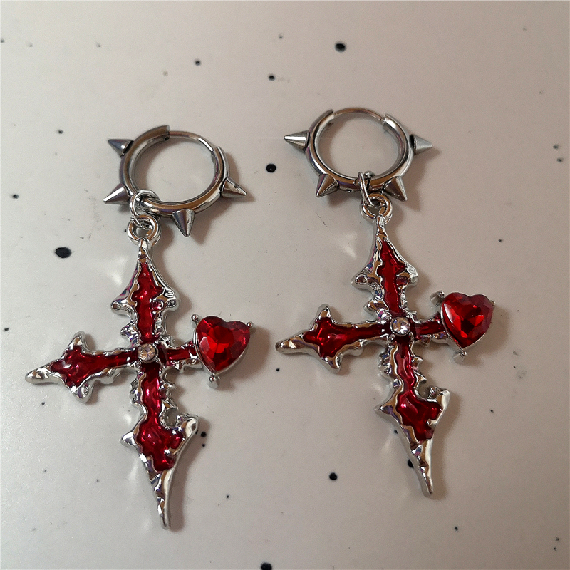 Goth oregelbundet hjärta kors spindel spiral rostfritt stål örhängen kvinnor män grunge  y2k smycken 2000s scen emo accessoarer