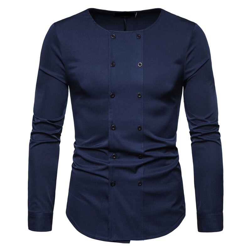 Herre ensfarvet skjorte herre langærmede slim fit casual skjorter herre dobbeltradet business skjorte toppe 2xl