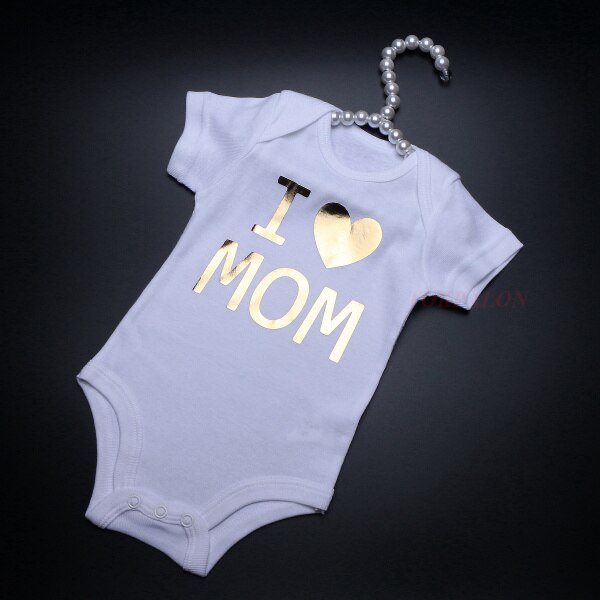 Newborn 0-1 Month Baby Girl Boy Bodysuit White Cotton O-neck Baby Infant Clothes Letter Short Sleeve Pajama Outfit Tiny Summer: Gold MOM