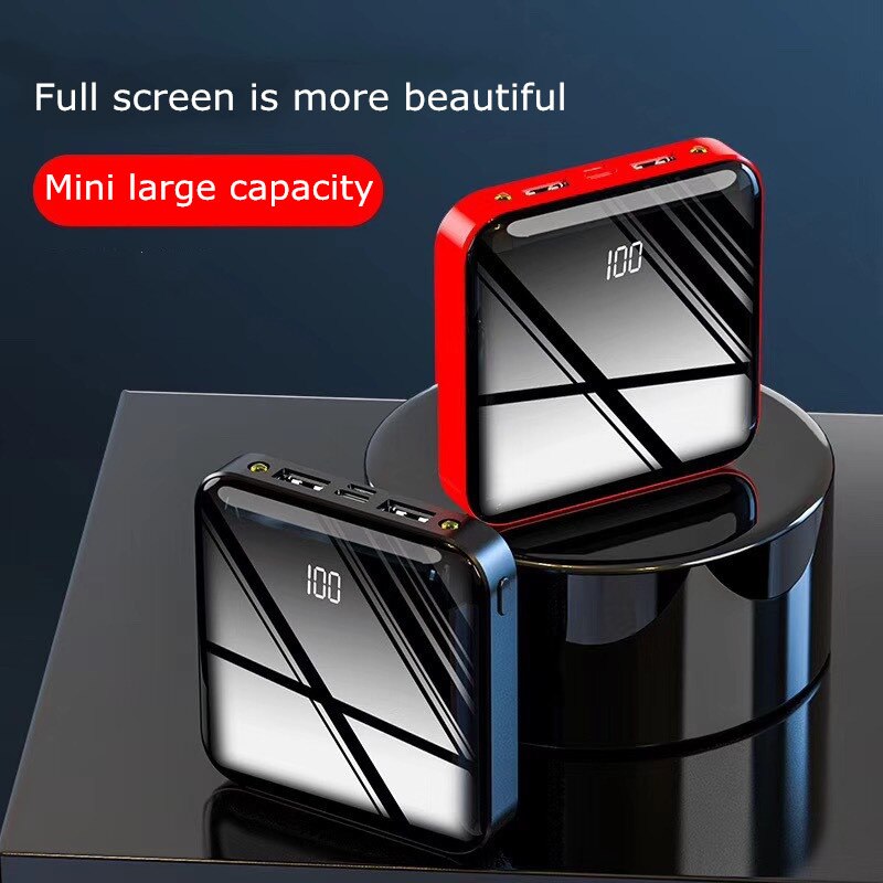 Mini cargador de batería externo para iPhone/Samsung, luz LED, pantalla completa, Monitor LCD, 8000mAh, USB dual, portátil, funda de Banco de energía