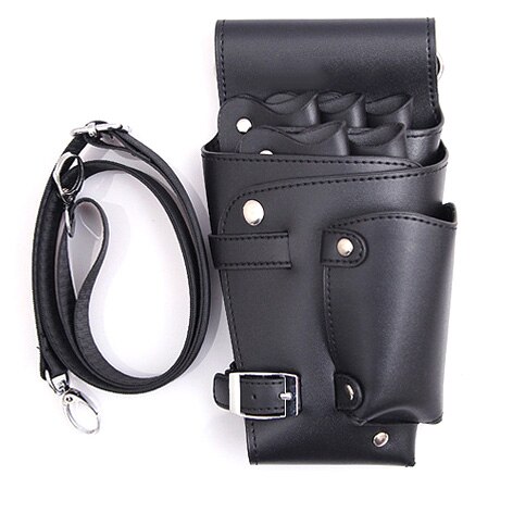Leather Hair Scissor Pouch Bag Holster with Belt Salon Hair Stylist Barber Scissors Shear Hairdressing Waist Holder: Black