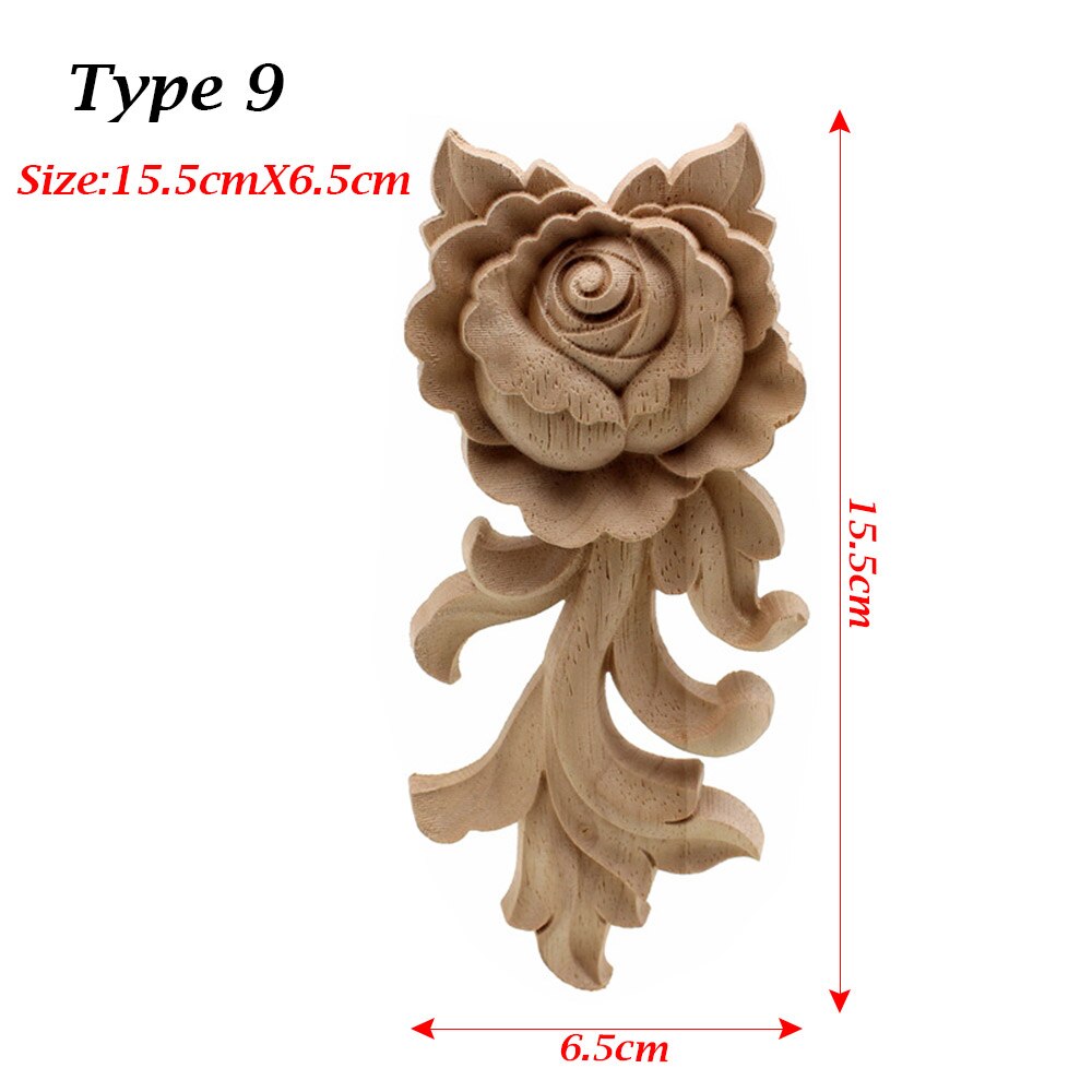 1 PC Ecke Appliques Holzschnitzerei Rose Blume Unlackiert Blumen- Geschnitzte Holz Handwerk Möbel Ornament DIY Hause Dekoration: 11