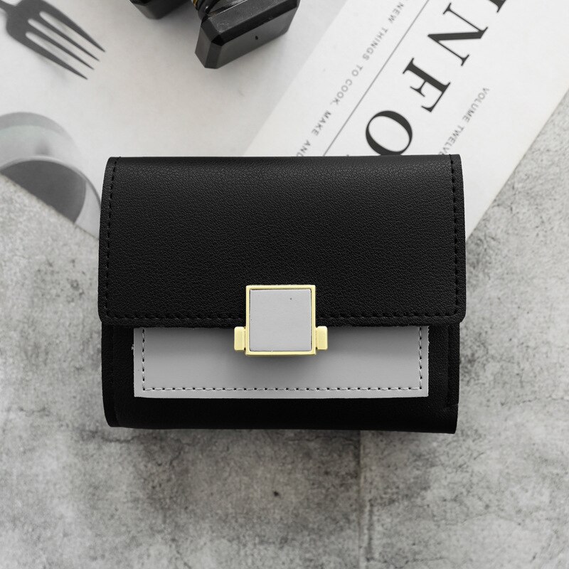 ¡Novedad! Cartera de lujo para mujer, monedero de cuero para mujer, cartera con cuadros, tarjetero para mujer, monederos pequeños para chicas: Black
