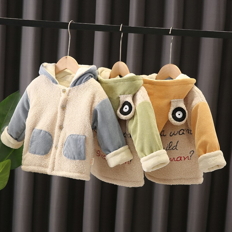 Baby herfst winter fleece jassen voor jongens trenchcoat met capuchon warme cartoon bovenkleding windjack baby kinderjassen