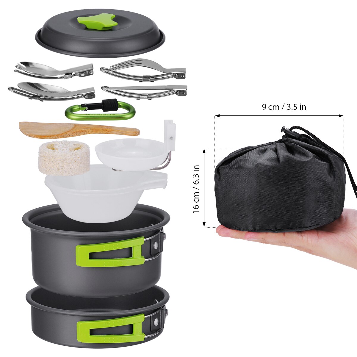 12Pcs Non Bastone Da Trekking Picnic Pentolame E Utensili Per Cucinare Da Tavola Kit di Campeggio Esterna Pentolame E Utensili Per Cucinare Set Da Tavola 1-3 Persone Leggero Pentola pan Ciotole