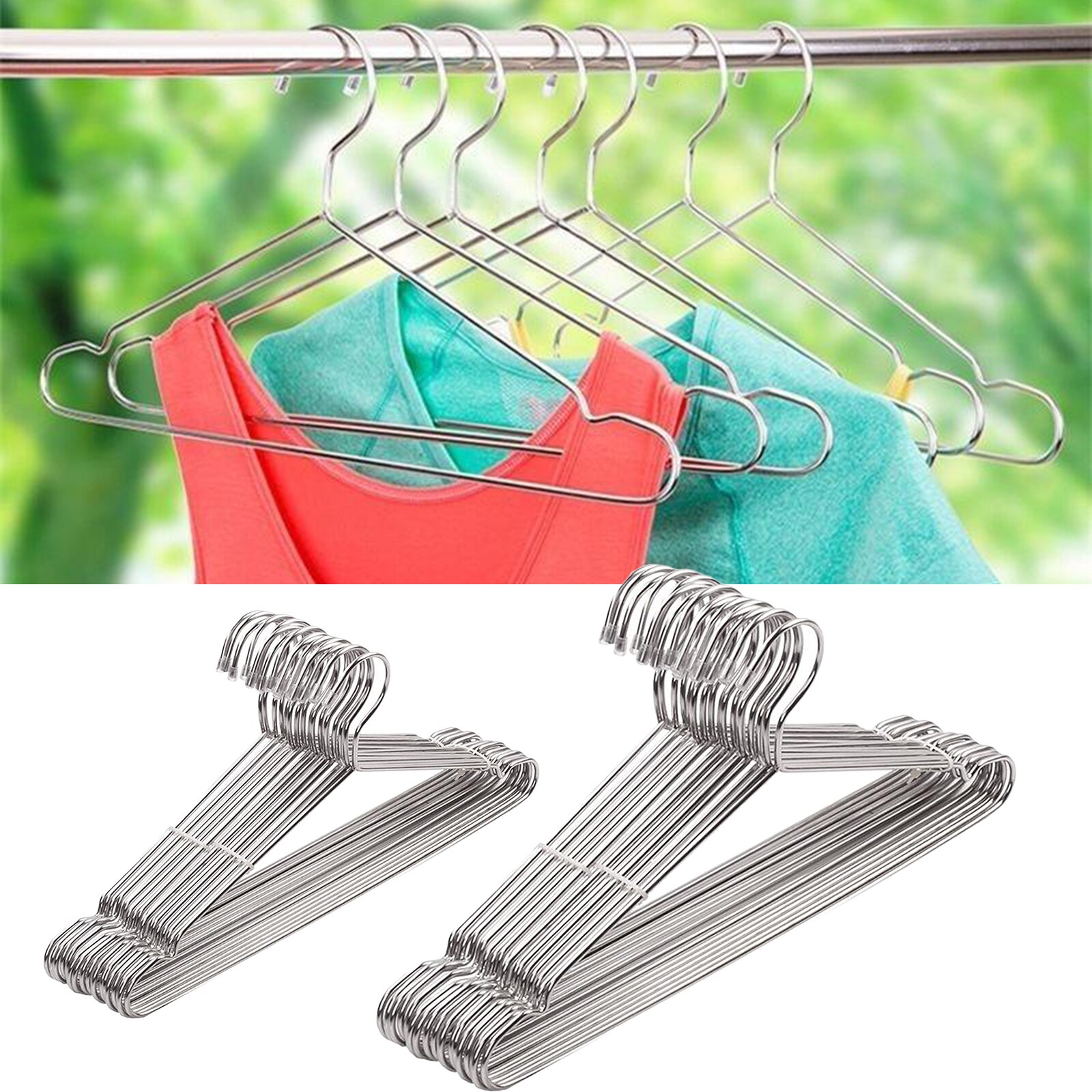 Stainless Steel Coat Hangers for Adults Clothes Trouser Suit T-shirt Garment, 10 Pcs Pack