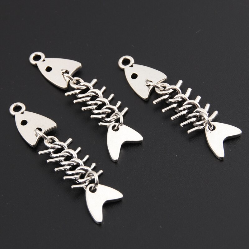 10 stücke Silber Farbe 46x11mm 3D Fishbone Reize Fisch Anhänger passen DIY handgefertigt Metall Punk Schmuck Machen finden Liefert