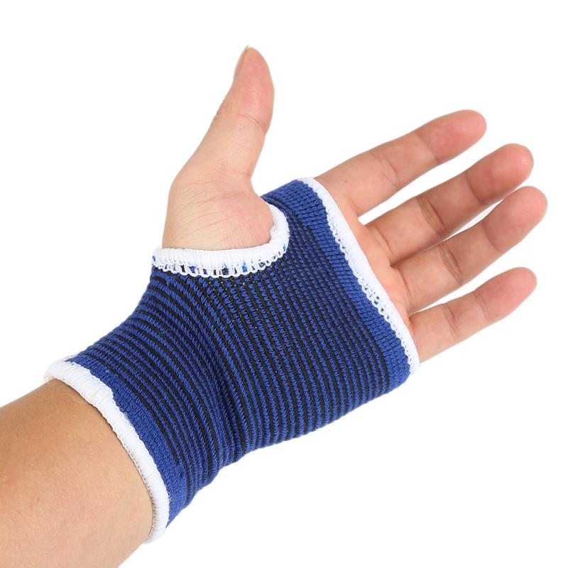 2 Pcs Unisex Blue Palm Wrist Hand Support Glove+Elastic Sweatbands Brace Wraps Guards For Gym Volleyball Badminton Sports Safety