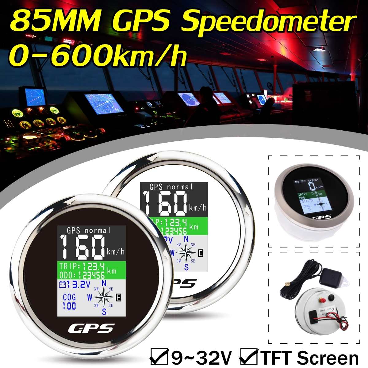 85Mm Tft-scherm Gps Snelheidsmeter Kilometerteller Reis Cog 9-32V Met Gps Antenne